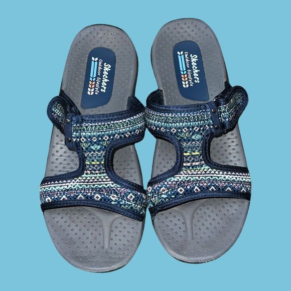 Skechers Navy Gray Reggae T Strap Sandal Size 6 - Picture 2 of 5